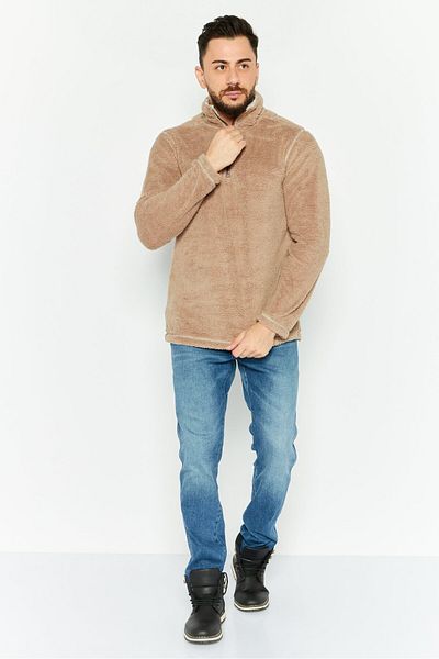 True Grit Men Mock Neck Plain Long Sleeves Sweatshirt, Tan