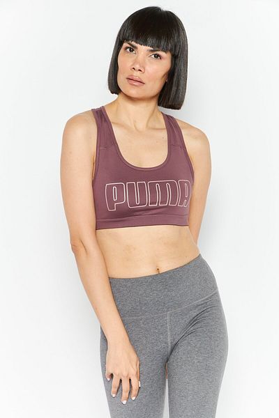 Puma Women Brand Logo Non Padded Sports Bra, Dusty Plum