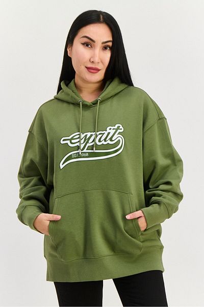 Esprit Women Brand Logo Long Sleeves Hoodie, Olive