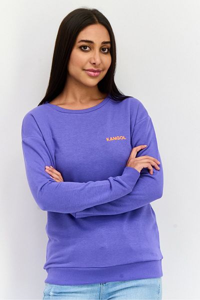 Kangol Women Crew Neck Brand Logo Long Sleeves Sweatshirt, Purple