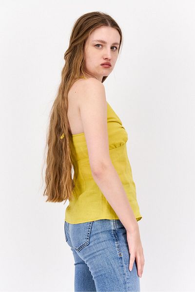 Scotch & Soda Women V-Neck Sleeveless Plain Top, Yellow