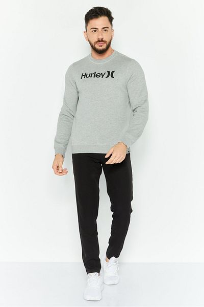 Hurley Men Crew Neck Brand Logo Long Sleeves Sweatshirt, Grey
