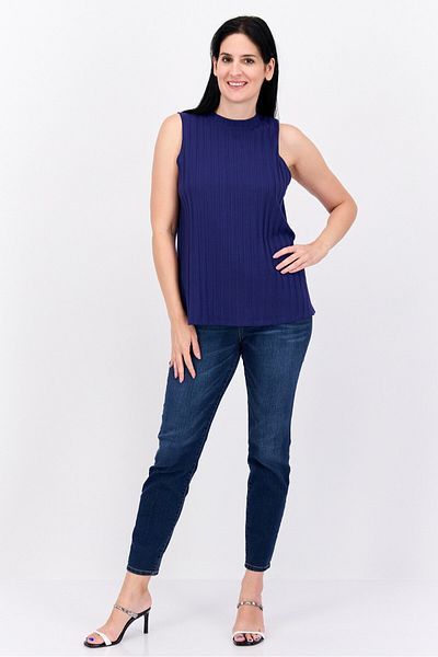 Eileen Fisher Women Petite Mock Neck Sleeveless Pleated Tank Top, Purprle
