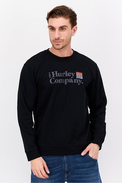 Hurley Men Crew Neck Long Sleeve Graphic Print Sweatshirt, Black