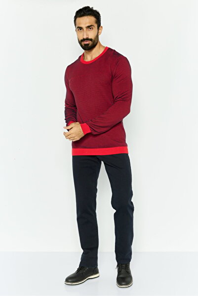 Trussardi Jeans Men Crew Neck Long Sleeve Textured Sweater, Red