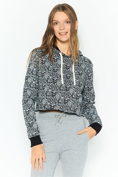 Hurley Women Hooded Paisley Long Sleeves Sweatshirt, Black