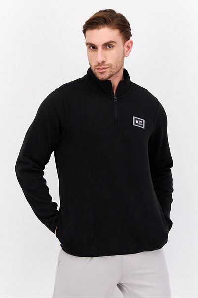 Hurley Men Stand Collar Long Sleeve Brand Logo Sweatshirt, Black