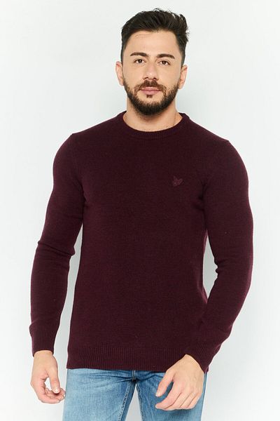 Lyle & Scott Men Crew Neck Long Sleeve Brand Logo Sweater, Maroon