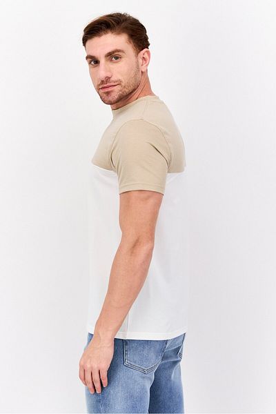 Denim & Flower x Ricky Singh Men Round Neck Short Sleeve Two Tone T-shirt, Off White