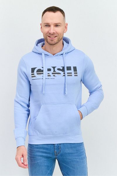 Crosshatch Men Hooded Brand Logo Long Sleeve Sweatshirt, Light Blue