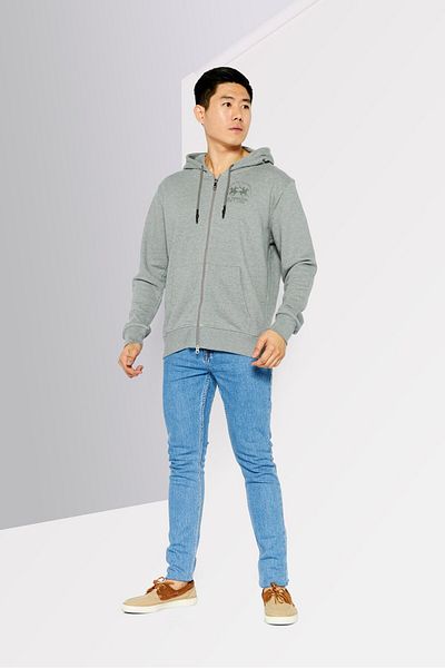 La Martina Men Hood With Drawstring Brand Logo Long Sleeve Hoodies, Grey