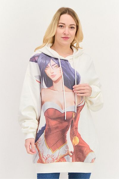 League of Legends Women Hooded Graphic Print Long Sleeves Sweatshirt, White Combo