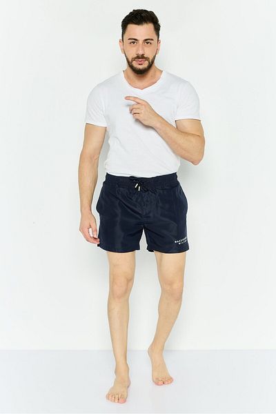 GAZZARRİNİ Men Drawstring Embroidered Logo Swim Short, Navy