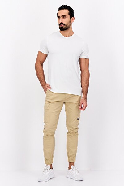 Company Eighty One Men Regular Fit Drawstring Textured Cargo Pants, Khaki