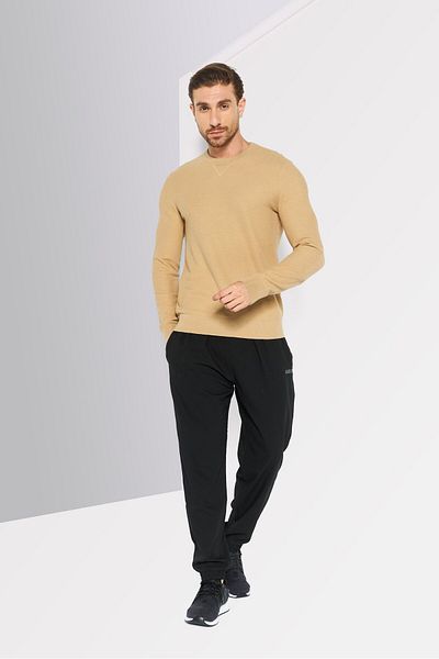 Michael Kors Men Crew Neck Long Sleeve Textured T-shirt, Khaki