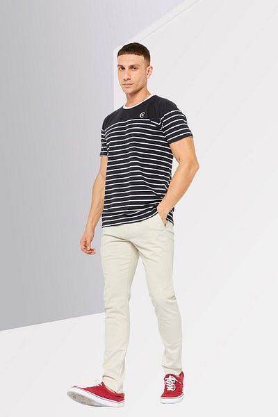 Cerruti 1881 Men Regular Fit Short Sleeve Stripe T-Shirt, Dark Navy