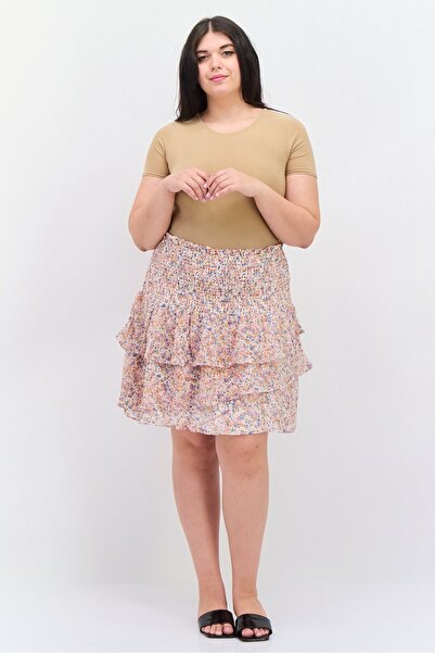 1 State Women Plus Size Floral Print Mini Skirts, Pink
