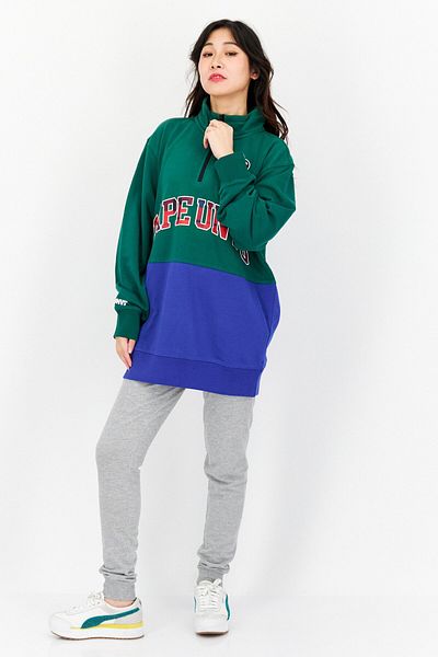 Aape By A Bathing Ape Women Half Zip Long Sleeve Sweatshirt, Green Combo