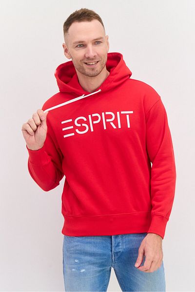 Esprit Men Hood Neck Brand Logo Long Sleeves Hoodie, Red