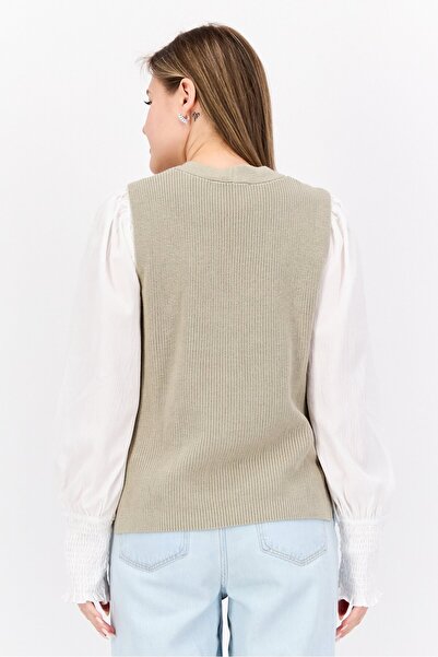 Esprit Women V Neck Sleeveless Textured Sweater Vest, Grey