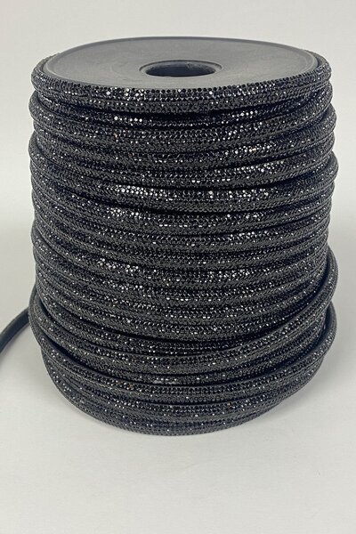 Hayalperest boncuk Siyah Sık Parlak Taşlı Keçe Zeminli Şerit Aplik