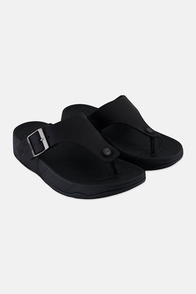 Fitflop صندل تراك 2 للرجال مفتوح من الأمام بإبزيم قابل للتعديل، أسود
