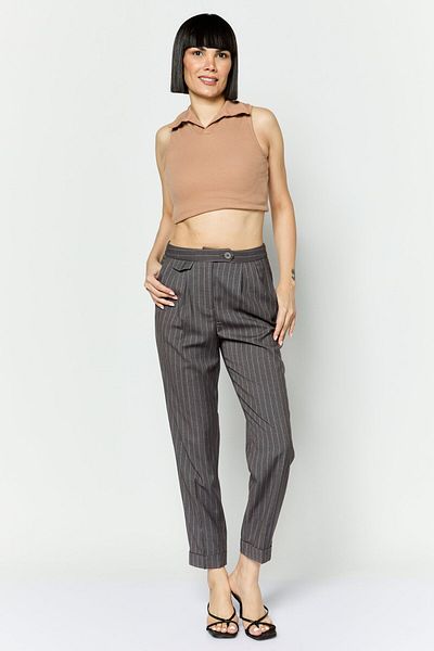 Esprit Women Regular Fit Stripe Dress Pants, Grey