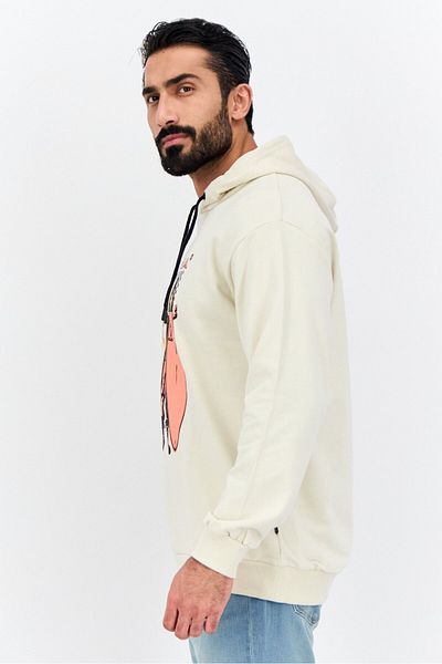 Goliath Men Hooded Long Sleeve Graphic Print Sweatshirt, Beige
