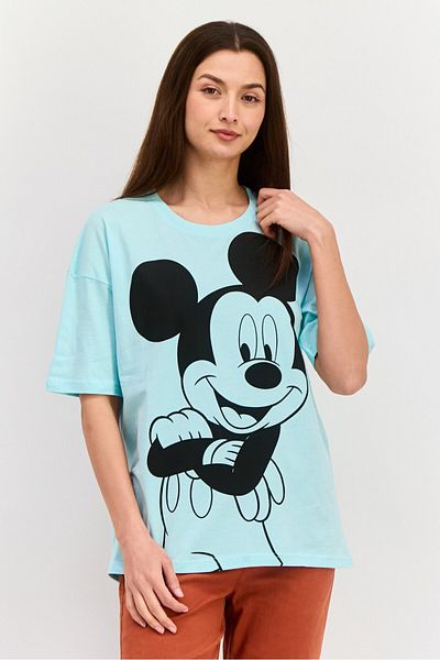 Disney Women Crew Neck Short Sleeves Mickey Mouse T-shirt, Sage Green