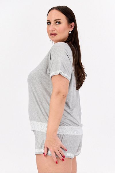 Kathy Ireland Women 2 Pcs Plus Size Textured Top And Shorts Pajama Sets, Heather Grey