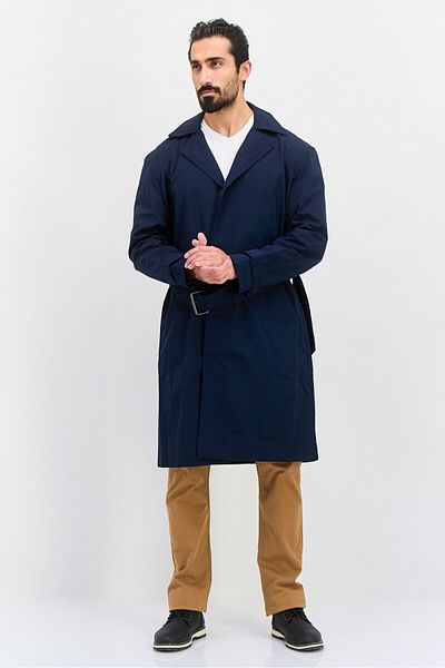 Esprit Men Regular Fit Plain Trench Coat Jacket, Navy Blue