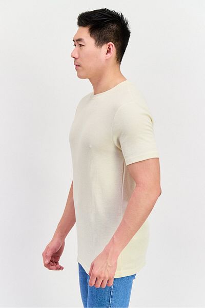 Denim & Flower Men Crew Neck Short Sleeve Textured T-shirts, Cream