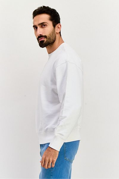 Esprit Men Crew Neck Long Sleeve Brand Logo Sweatshirt, White