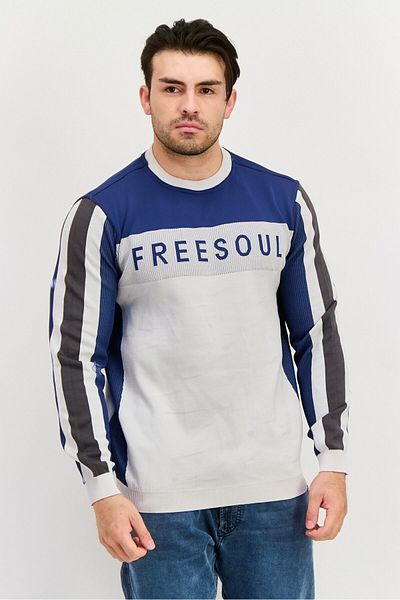 freesoul Men Crew Neck Brand Logo Long Sleeves Sweatshirt, Cream