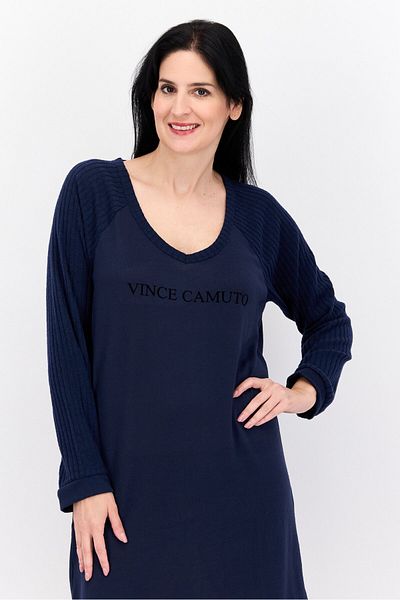 Vince Camuto Women Brand Logo Long Sleeves Sleepwear Dress, Navy