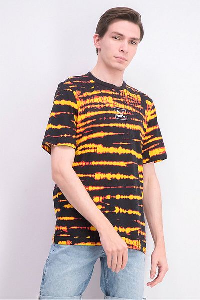 Puma Men Sportswear Fit Short Sleeve Tie Dye AOP Tee, Black