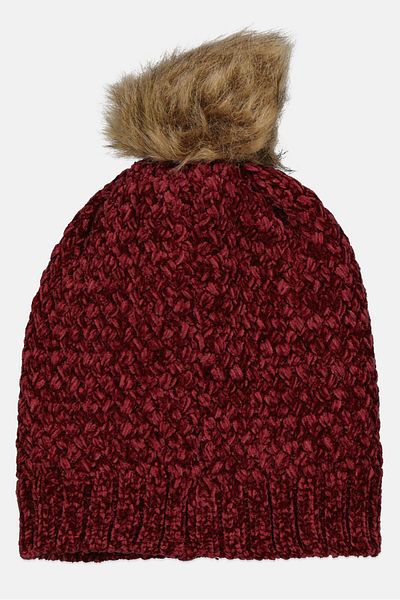 Daisy Fuentes Women Knitted Pompom Beanie, Maroon