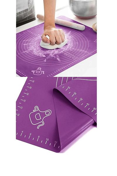 Trouvaille Black Large Size Silicone Dough Rolling Mat Silicone Measured Multi-Purpose Dough Mat / Cover 40x50 Cm