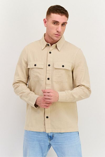 Threadbare Men Regular Fit Solid Long Sleeves Casual Shirt, Beige