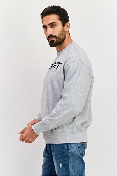 Esprit Men Crew Neck Brand Logo Long Sleeve Sweatshirt, Grey