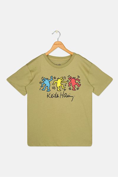 Keith Haring Kids Boy Crew Neck Graphic Print Short Sleeves T-shirt, Olive