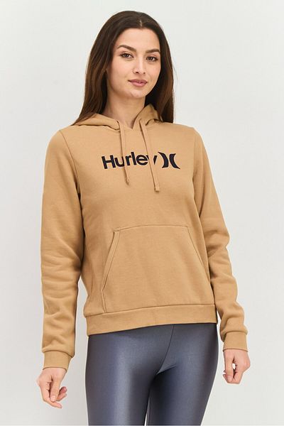 Hurley Women Long Sleeve Brand Logo Hoodies, Dark Beige