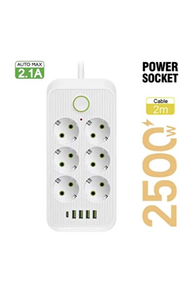 SIGHTZER 6 LI PRİZ 6 Soket 220V 4Usb 5V2.1A 1 Pd 2.1A Şarj Termal Akım Koruma...