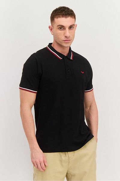 Threadbare Men Regular Fit Embroidered Short Sleeves Polo, Black Combo