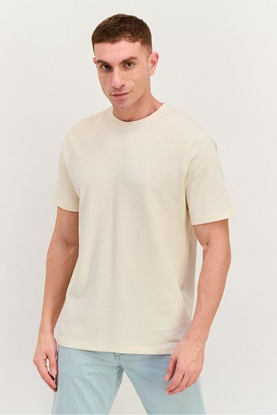 Threadbare Men Crew Neck Short Sleeves Textured Clay T-Shirt, Beige