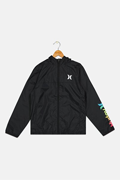Hurley سترة خارجية بغطاء رأس للأولاد الصغار، باللون الأسود