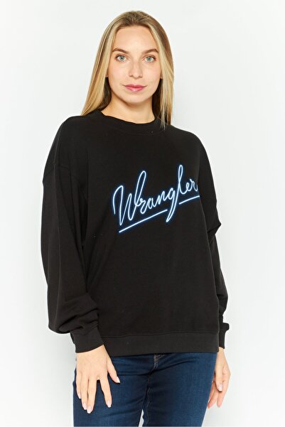 WRANGLER Women Crew Neck Brand Logo Long Sleeves Sweatshirt, Black