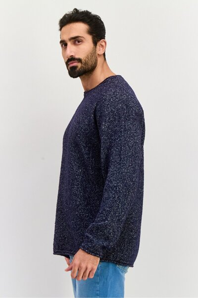 Esprit Men Crew Neck Textured Long Sleeve Sweater, Navy
