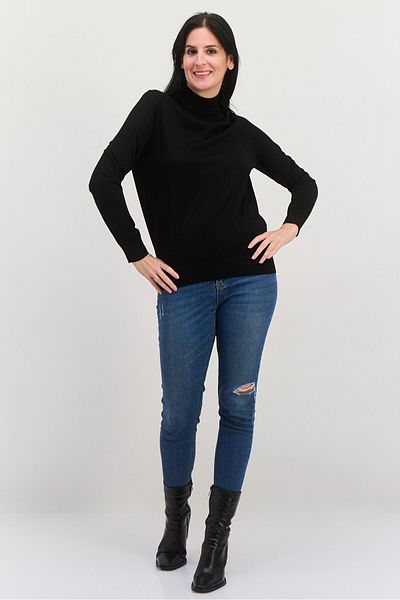 Hugo by Hugo Boss Women Mock Neck Textured Long Sleeves Sweater, Black