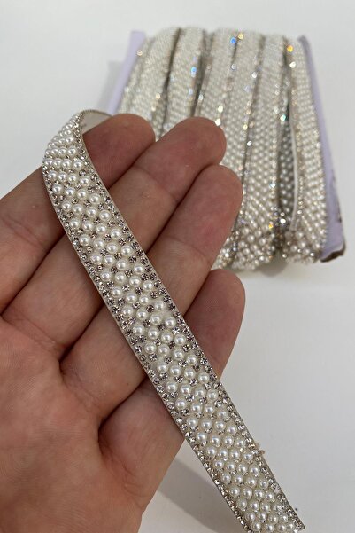 Hayalperest boncuk Janjanlı İnci Boncuklu Ütüyle Yapışan Taşlı Şerit Aplik